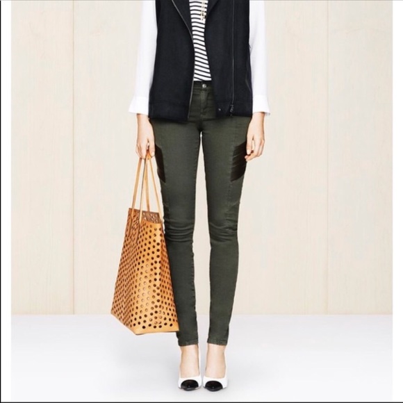 Club Monaco Pants - Club Monaco Dark Green Pants with Leather Detail